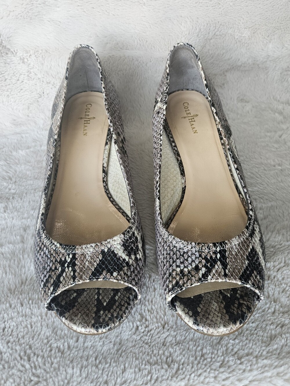 Cole Haan Nike Air Snakeskin Leather Peep Toe Wedges 8.5B